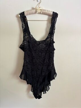 Victorias Secret Vintage Black Lace Ruffled Bodysuit - Women's Intimates